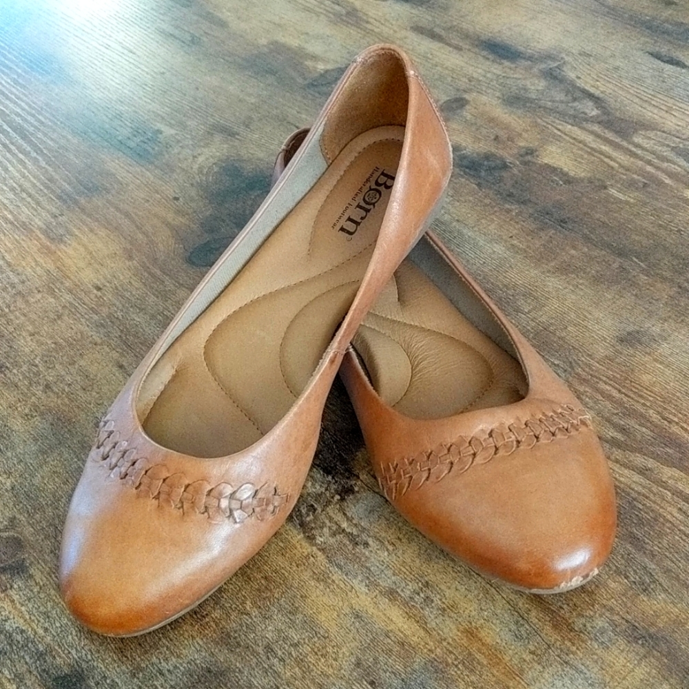 Born Cognac Brown Leather Flats Size 9.5